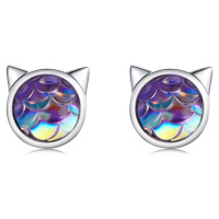 Klenoty Amber Stříbrné náušnice kočka barevná
