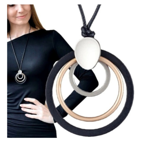 Camerazar Elegantní dlouhý náhrdelník choker, černý se zlatým kruhovým přívěskem, délka 48 cm