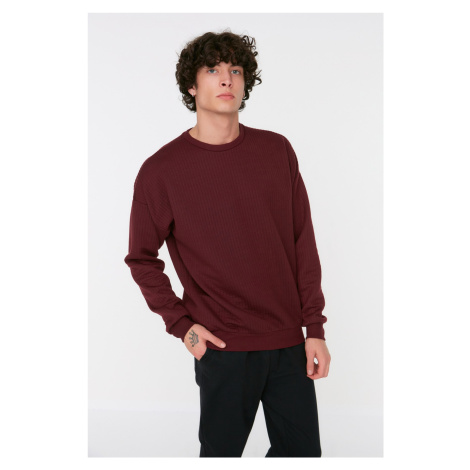 Trendyol Claret Red Oversize/Wide Cut Long Sleeve Crew Neck Textured Sweatshirt