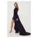 Šaty Victoria Beckham Ruffle Detail Gown fialová barva, mini