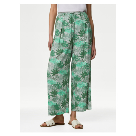 Zelené dámské široké zkrácené kalhoty s potiskem Marks & Spencer