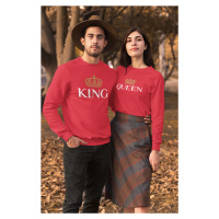 Unisex mikiny pro páry King Queen Gold Barva: Červená, Dámska