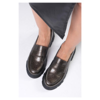 Mio Gusto Andrea Metallic Gray Color Thick Soled Women's Loafer Shoes