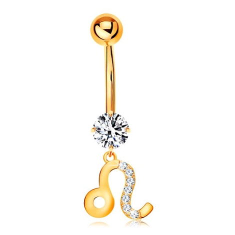 Piercing do pupíku ze žlutého zlata 585 - čirý zirkon, symbol zvěrokruhu - LEV Šperky eshop