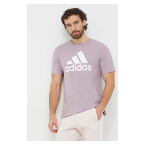 Bavlněné tričko adidas fialová barva, s potiskem, IS1313