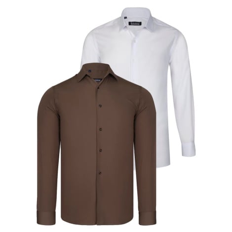 DUAL SET G726 DEWBERRY MENS SHIRT-WHITE-BROWN