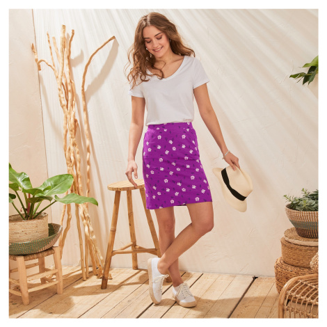 Blancheporte Rovná sukně s potiskem květin, strečový úplet purpurová