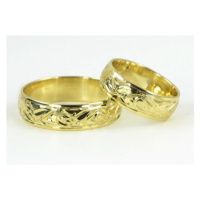 Snubní prsteny žluté zlato ručně ryté1076 + DÁREK ZDARMA