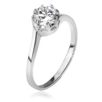 Stříbrný 925 prsten, čirý okrouhlý zirkon v kotlíku