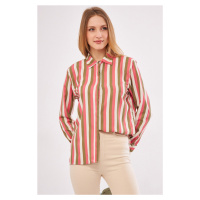 armonika Women's Pink Pende Shirt Hidden Fly Wide Cuff Striped