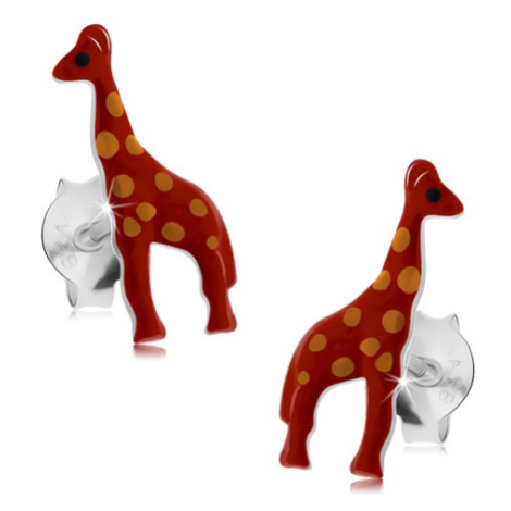 Stříbrné náušnice 925, lesklá červená žirafa s oranžovými tečkami, glazura Šperky eshop