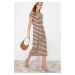 Trendyol Beige Striped Knitwear Look Polo Neck Maxi Knitted Maxi Dress