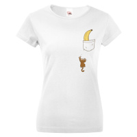 Dámské vtipné triko s potiskem banána a lezoucí opice - skvělý dárek na narozeniny
