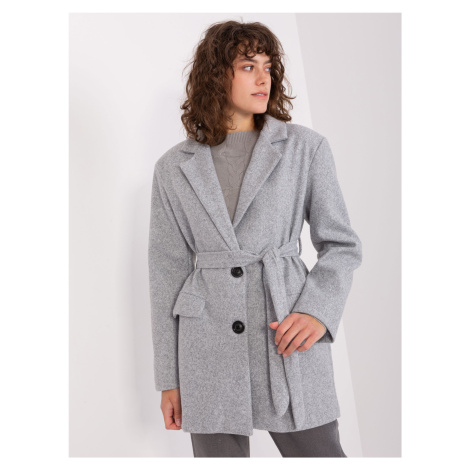 Šedý krátký kabát s páskem -grey Šedá BASIC