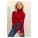 Trend Alaçatı Stili Women's Burgundy Turtleneck Ribbed Knitwear Sweater