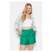 Trendyol Green Linen-Look Shorts with an Elastic Waist