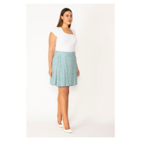 Şans Women's Plus Size Turquoise Cotton Fabric One Side Pleated Skirt with Concealed Elastic Wai