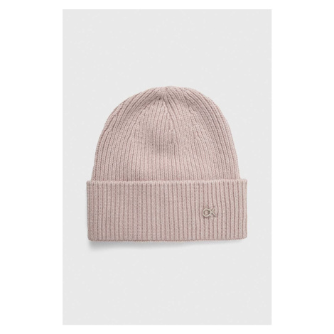 Čepice z vlněné směsi Calvin Klein růžová barva