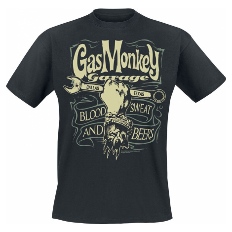 Gas Monkey Garage Garage Wrench Label Tričko černá