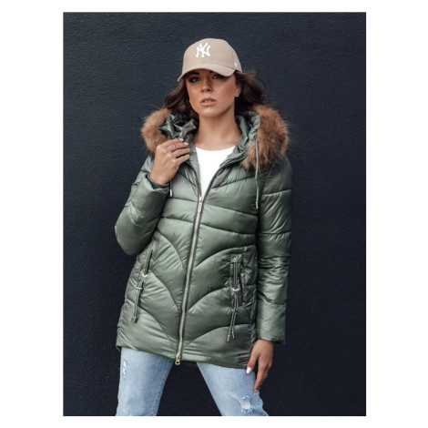 Dámská zimní bunda s kapucí a kožíškem WINTERCHIC Dstreet TY4435 Barva: Zelená