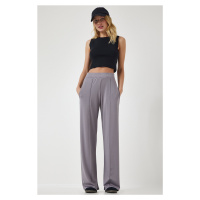 Happiness İstanbul Women's Gray High Waist Scuba Palazzo Pants