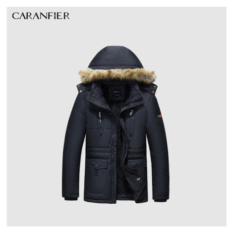 Dlouhá zimní bunda pro pány parka s kožešinovou kapucí CARANFLER