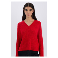 DEFACTO Relax Fit V Neck Hair Knitted Sweater Red Sweater