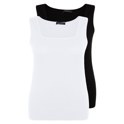 Trendyol Curve Black-White Basic Corded 2-Pack Square Collar Knitted Tank Top