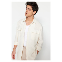 Trendyol Ecru Oversize Fit Linen Textured Shirt