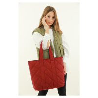 Madamra Claret Red Women's Quilted Pattern Puffy Bag