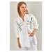 Bianco Lucci Women's Flax Wrap Shirt With Embroidered Sequins Palettes