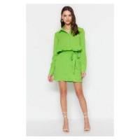 Trendyol světle zelená pásková mini tkaná košile tkané šaty