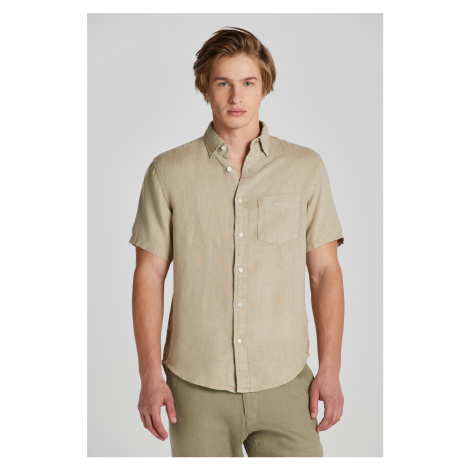 KOŠILE GANT REG GMNT DYED LINEN SS SHIRT CONCRETE BEIGE