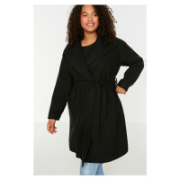 Trendyol Curve Black Belted Wide Collar Oversize Cashmere Coat