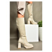 Fox Shoes R282230102 Women's Beige Suede Thick Heeled Boots