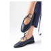 Mio Gusto Elaine Navy Blue Lace-Up Women's Ballerina Shoes