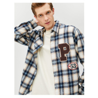 Koton Plaid College Shirt Jacket Embroidered Pocket Detailed Classic Collar