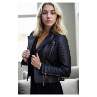 69704 Dewberry Womens Slim Fit PU Jacket-BLACK