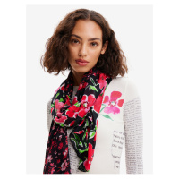 Černo-červený dámský květovaný šátek Desigual Half Floral Rectangle