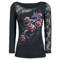 Spiral Dragon Rose Slant Dámské tričko s dlouhými rukávy černá