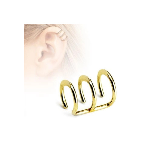 Falešný ocelový piercing do chrupavky - tři kroužky ve zlatém barevném odstínu Šperky eshop
