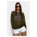 Trendyol Khaki Super Wide Fit Cotton Openwork/Perforated Knitwear Sweater
