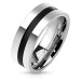 Prsten z oceli ve stříbrné barvě - proužek s černou glazurou, 8 mm