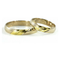 Zlaté snubní prsteny žlutobílé půlkulaté 0081 + DÁREK ZDARMA