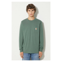 Bavlněné tričko s dlouhým rukávem Carhartt WIP Longsleeve Pocket zelená barva, I030437.29NXX