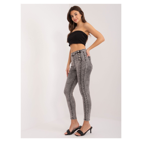 Tmavě šedé úzké džíny s ozdobnými knoflíky -dark grey Šedá BASIC