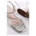 Stříbrné sandály na hrubém podpatku 1-28130
