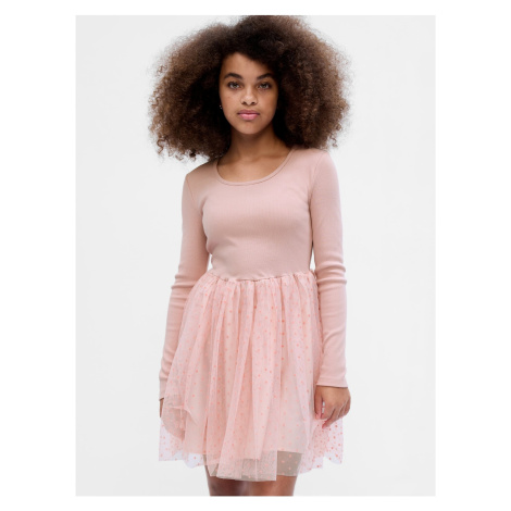 Růžové holčičí puntíkované šaty s tylem GAP