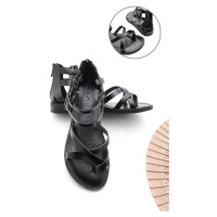 Marjin Women's Genuine Leather Lightweight Eva Sole Flip-Flops Daily Sandals Zelos black.