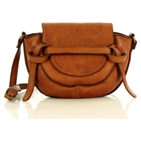 MARCO MAZZINI CAMEL KOŽENÁ CROSSBODY KABELKA Hnědá